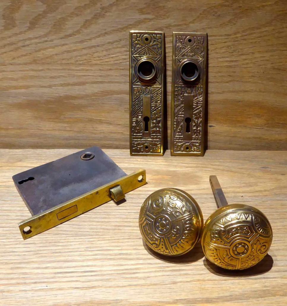 Antique EASTLAKE brass lock or passage set with mortis lock