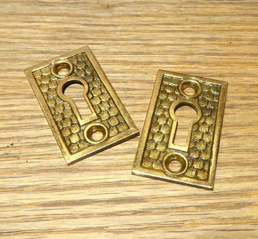 escutcheons closeup - antique Eastlake door hardware set