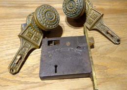 Brass doorknob pusher set fittings door door closing plate 60s70s old vintage deco country house Brocante farmhouse