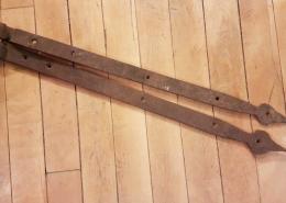 Two Original antique iron strap door hinges