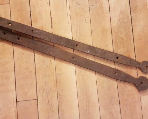 Two Original antique iron strap door hinges