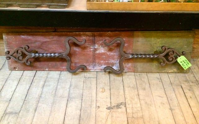 Large antique cast iron door pulls made from andirons