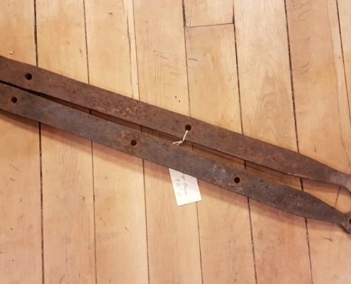 Large antique iron strap door hinges