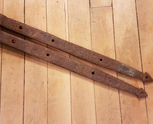 Pair of antique iron strap door hinges