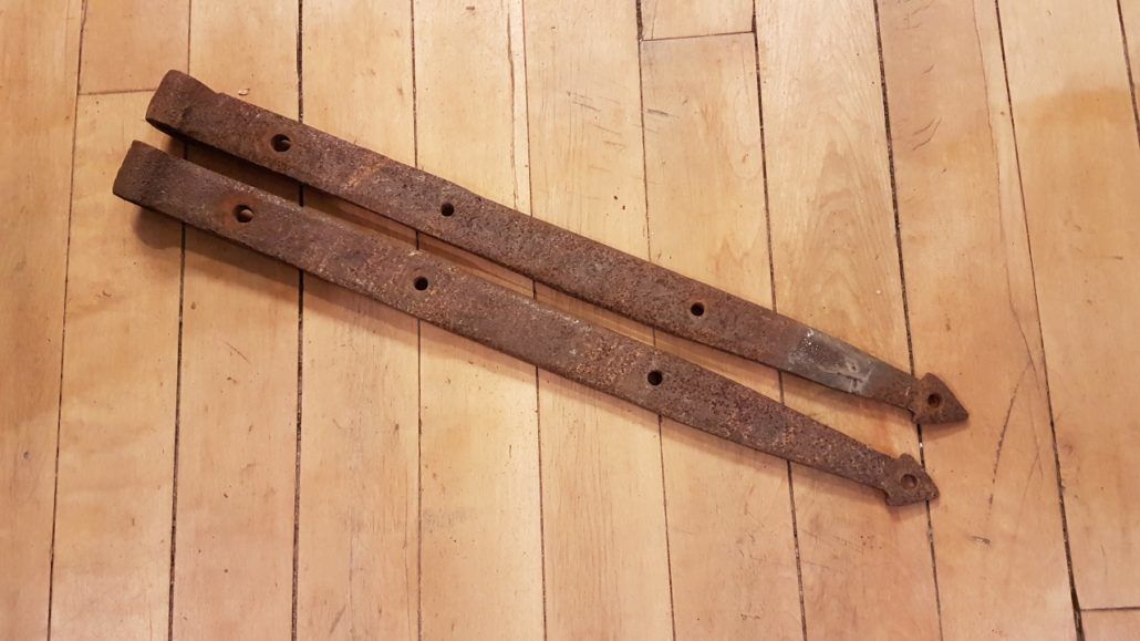 Pair of antique iron strap door hinges