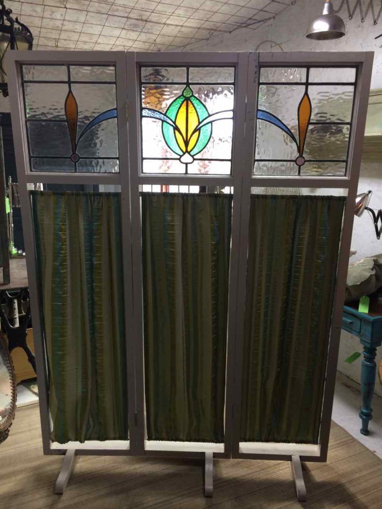 Antique stained glass window privacy screen