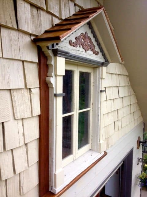 Installed and finished dormer antique window